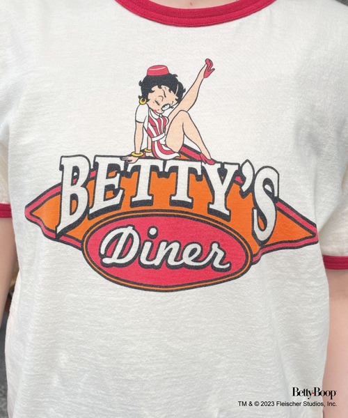 BETTY BOOP(ベティ・ブープ)の「【BETTY BOOP/ベティーブープ】ロゴプリントリンガーTee(Tシャツ/カットソー・レディース・グレー/ホワイト・FREE)」の20枚目の写真