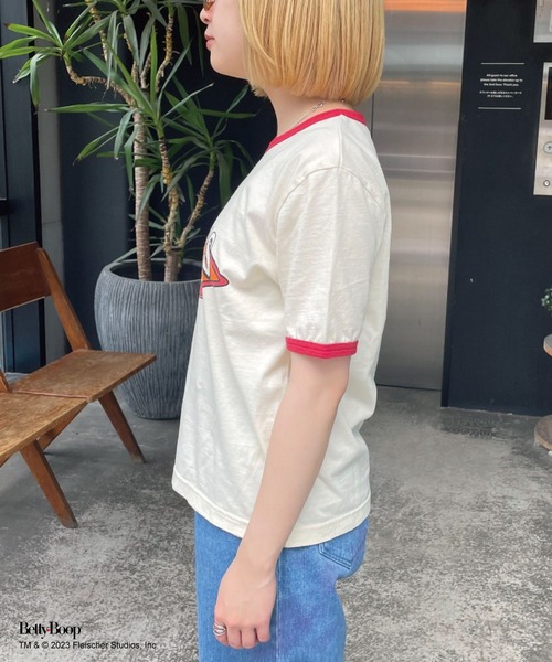 BETTY BOOP(ベティ・ブープ)の「【BETTY BOOP/ベティーブープ】ロゴプリントリンガーTee(Tシャツ/カットソー・レディース・グレー/ホワイト・FREE)」の17枚目の写真