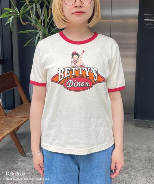 BETTY BOOP(ベティ・ブープ)の「【BETTY BOOP/ベティーブープ】ロゴプリントリンガーTee(Tシャツ/カットソー・レディース・グレー/ホワイト・FREE)」の16枚目の写真