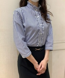 TOKYO SHIRTS（トウキョウシャツ）の「形態安定ノーアイロン スタンドミニフリル 七分袖ビジネスワイシャツ（ビジネスシャツ・レディース）」