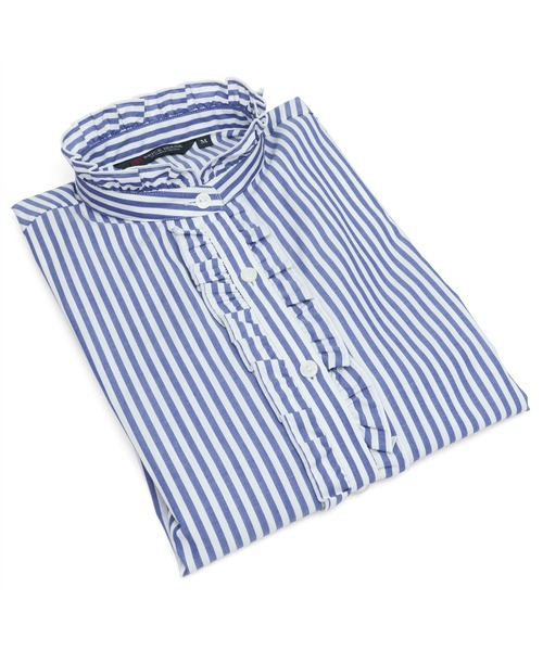 TOKYO SHIRTS（トウキョウシャツ）の「形態安定ノーアイロン スタンドミニフリル 七分袖ビジネスワイシャツ（ビジネスシャツ・レディース・ブルー・S/L/M/LL）」の11枚目の写真