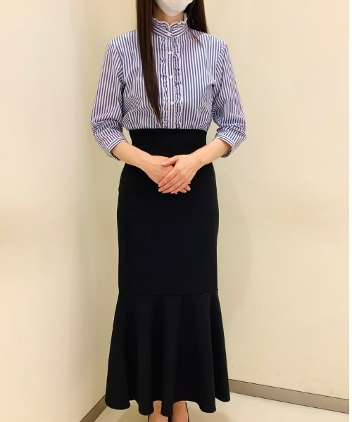 TOKYO SHIRTS（トウキョウシャツ）の「形態安定ノーアイロン スタンドミニフリル 七分袖ビジネスワイシャツ（ビジネスシャツ・レディース・ブルー・S/L/M/LL）」の13枚目の写真