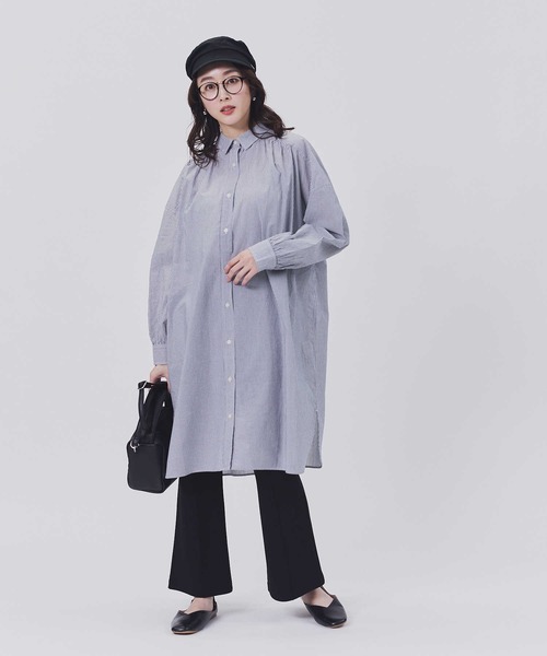 BACK NUMBER(バックナンバー)の「【BACK NUMBER】ライトポプリン長袖ワンピース(シャツワンピース・レディース・ブルー/ネイビー×ホワイト・M/L)」の1枚目の写真