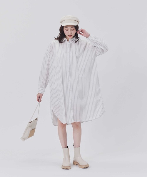BACK NUMBER(バックナンバー)の「【BACK NUMBER】ライトポプリン長袖ワンピース(シャツワンピース・レディース・ブルー/ネイビー×ホワイト・M/L)」の2枚目の写真