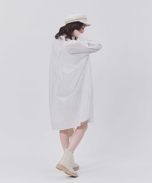 BACK NUMBER(バックナンバー)の「【BACK NUMBER】ライトポプリン長袖ワンピース(シャツワンピース・レディース・ブルー/ネイビー×ホワイト・M/L)」の7枚目の写真