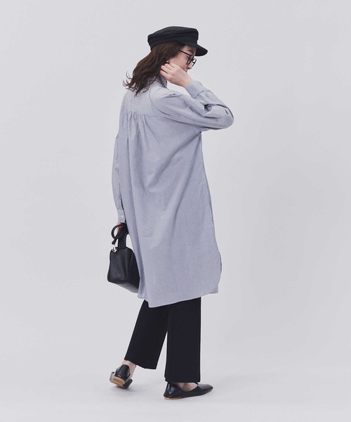 BACK NUMBER(バックナンバー)の「【BACK NUMBER】ライトポプリン長袖ワンピース(シャツワンピース・レディース・ブルー/ネイビー×ホワイト・M/L)」の4枚目の写真