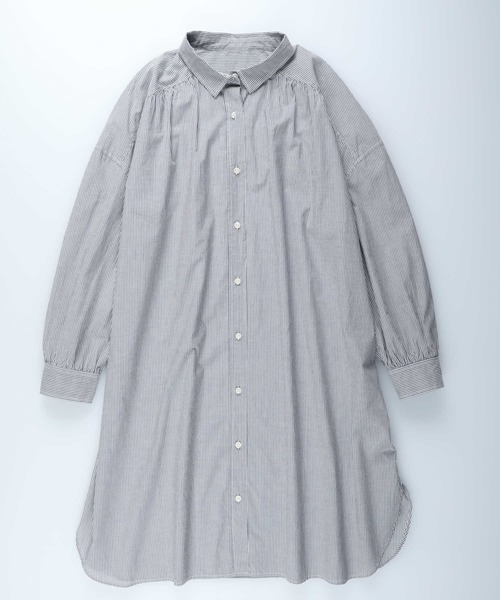 BACK NUMBER(バックナンバー)の「【BACK NUMBER】ライトポプリン長袖ワンピース(シャツワンピース・レディース・ブルー/ネイビー×ホワイト・M/L)」の9枚目の写真
