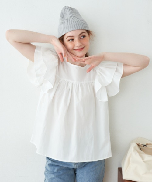 MERLOT（メルロー）の「ショルダーフリルブラウス（シャツ/ブラウス・レディース・ブルー/ホワイト・FREE）」の10枚目の写真