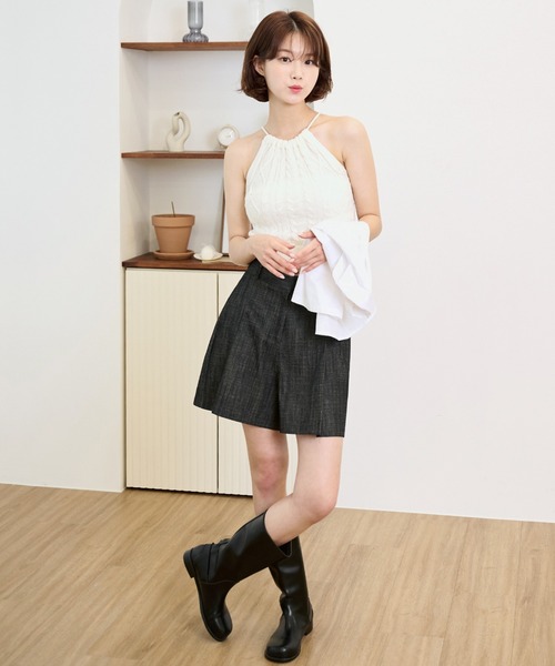 UNE MANSION(ユヌマンション)の「ホルターネックサマーニットバックオープンキャミソール(キャミソール・レディース・アイボリー/ブラック/グリーン/ベージュ・FREE)」の5枚目の写真