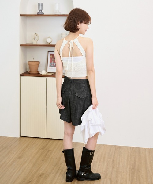 UNE MANSION(ユヌマンション)の「ホルターネックサマーニットバックオープンキャミソール(キャミソール・レディース・アイボリー/ブラック/グリーン/ベージュ・FREE)」の8枚目の写真