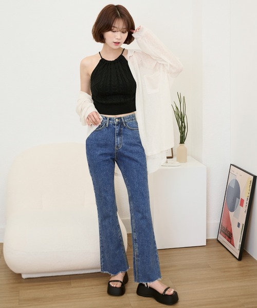 UNE MANSION(ユヌマンション)の「ホルターネックサマーニットバックオープンキャミソール(キャミソール・レディース・アイボリー/ブラック/グリーン/ベージュ・FREE)」の13枚目の写真