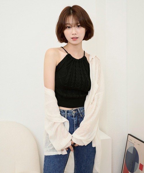 UNE MANSION(ユヌマンション)の「ホルターネックサマーニットバックオープンキャミソール(キャミソール・レディース・アイボリー/ブラック/グリーン/ベージュ・FREE)」の15枚目の写真