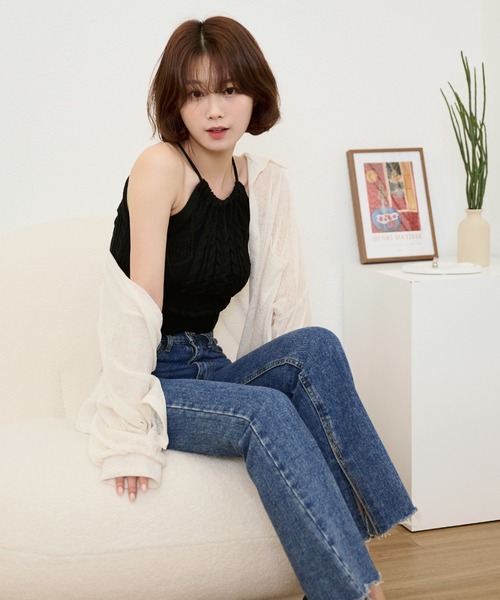 UNE MANSION(ユヌマンション)の「ホルターネックサマーニットバックオープンキャミソール(キャミソール・レディース・アイボリー/ブラック/グリーン/ベージュ・FREE)」の18枚目の写真