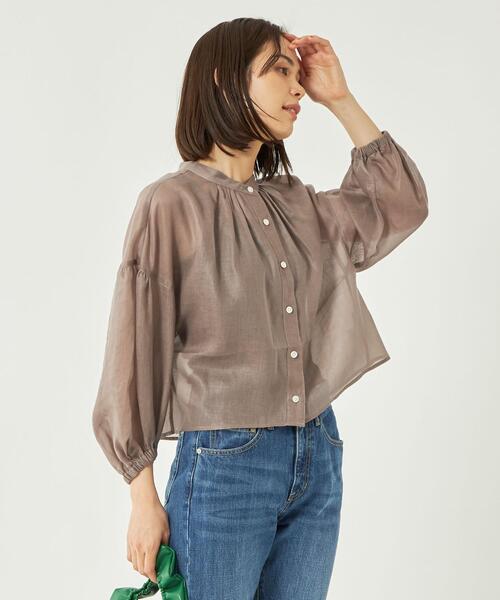 グリーンレーベル　新品タグ付き　シアー ギャザー ハオリ ブラウス green label relaxing（グリーンレーベルリラクシング）の