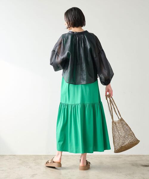 グリーンレーベル　新品タグ付き　シアー ギャザー ハオリ ブラウス green label relaxing（グリーンレーベルリラクシング）の