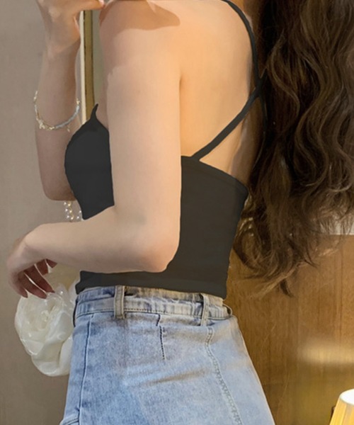 セール】レディース ホルターネックバッククロスフロントリング