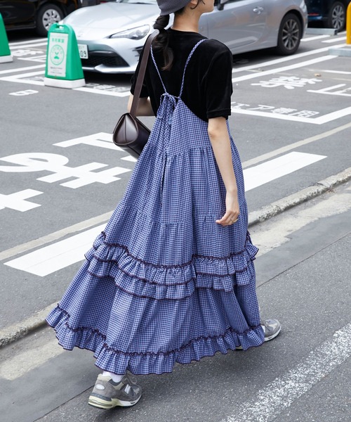 bibiy フリルワンピース bibiy gingham frill op ギンガムチェックフリルワンピース