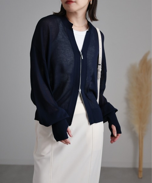 ap retro（アプレトロ）の「シアーZIPニットカーディガン/ 透かし編みニット（カーディガン/ボレロ・レディース・ブラック/ネイビー/レッド/オフホワイト・FREE）」の15枚目の写真