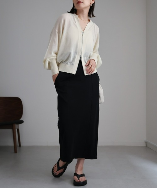 ap retro（アプレトロ）の「シアーZIPニットカーディガン/ 透かし編みニット（カーディガン/ボレロ・レディース・ブラック/ネイビー/レッド/オフホワイト・FREE）」の20枚目の写真