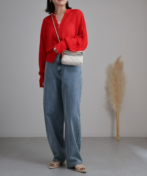 ap retro（アプレトロ）の「シアーZIPニットカーディガン/ 透かし編みニット（カーディガン/ボレロ・レディース・ブラック/ネイビー/レッド/オフホワイト・FREE）」の10枚目の写真