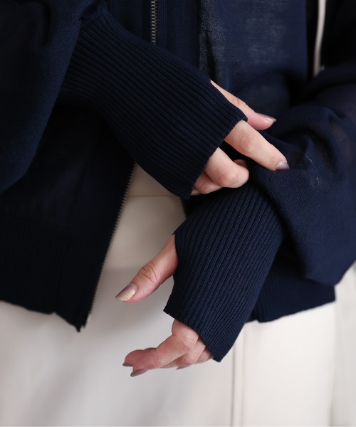 ap retro（アプレトロ）の「シアーZIPニットカーディガン/ 透かし編みニット（カーディガン/ボレロ・レディース・ブラック/ネイビー/レッド/オフホワイト・FREE）」の18枚目の写真