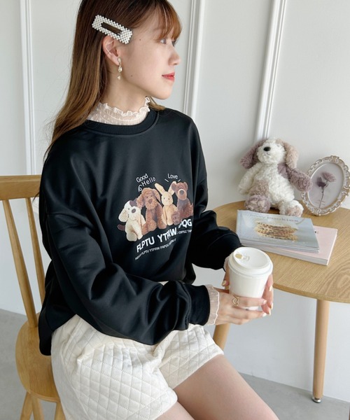 セール】ぬいぐるみプリントビッグシルエットプルオーバー（スウェット