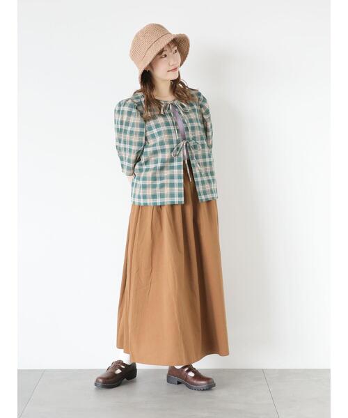 ehka sopo（エヘカソポ）の「リボンサス付ギャザースカート（スカート・レディース・ブラック/キャメル/グリーン・F）」の17枚目の写真