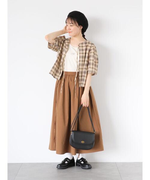 ehka sopo（エヘカソポ）の「リボンサス付ギャザースカート（スカート・レディース・ブラック/キャメル/グリーン・F）」の19枚目の写真