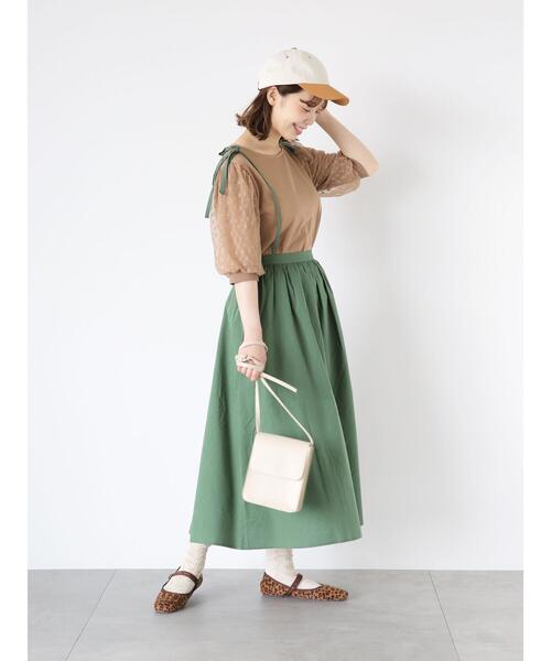 ehka sopo（エヘカソポ）の「リボンサス付ギャザースカート（スカート・レディース・ブラック/キャメル/グリーン・F）」の21枚目の写真