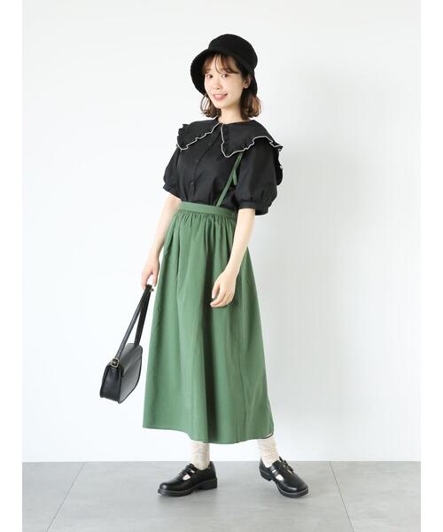 ehka sopo（エヘカソポ）の「リボンサス付ギャザースカート（スカート・レディース・ブラック/キャメル/グリーン・F）」の22枚目の写真