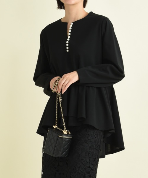 INTERPLANET(インタープラネット)の「カットジョーゼットパール付きブラウス(シャツ/ブラウス・レディース・ブラック/オフホワイト/モカ・FREE)」の3枚目の写真