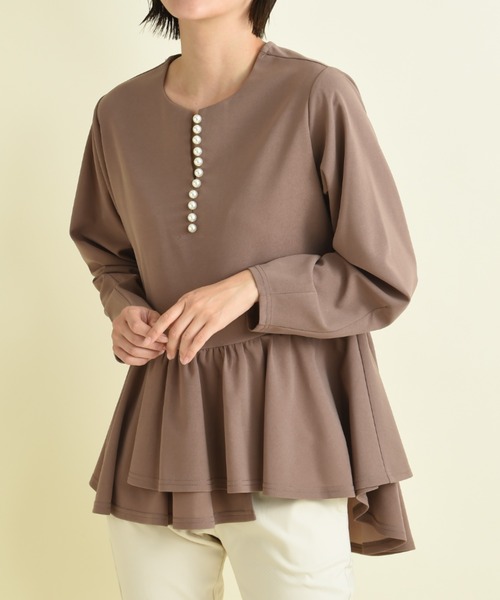 INTERPLANET(インタープラネット)の「カットジョーゼットパール付きブラウス(シャツ/ブラウス・レディース・ブラック/オフホワイト/モカ・FREE)」の14枚目の写真