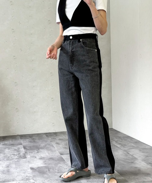Per sist ence（パーシエンス）の「バイカラーデニムストレートパンツ（デニムパンツ・レディース・ブラック/ブルー・SMALL/MEDIUM）」の10枚目の写真