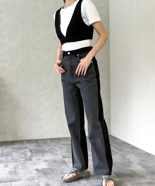 Per sist ence（パーシエンス）の「バイカラーデニムストレートパンツ（デニムパンツ・レディース・ブラック/ブルー・SMALL/MEDIUM）」の17枚目の写真