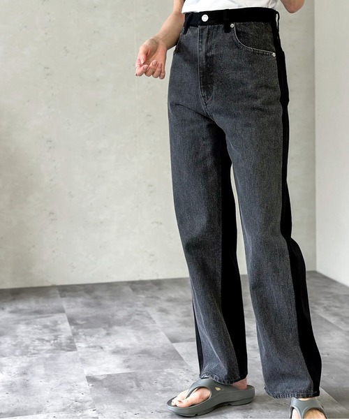 Per sist ence（パーシエンス）の「バイカラーデニムストレートパンツ（デニムパンツ・レディース・ブラック/ブルー・SMALL/MEDIUM）」の6枚目の写真
