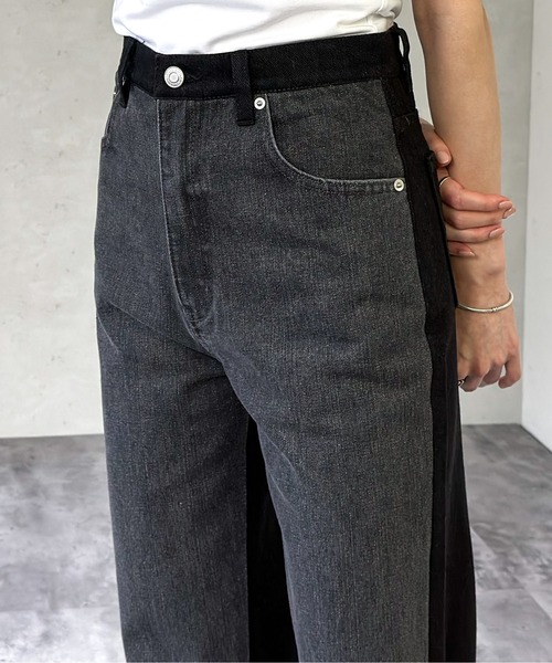 Per sist ence（パーシエンス）の「バイカラーデニムストレートパンツ（デニムパンツ・レディース・ブラック/ブルー・SMALL/MEDIUM）」の4枚目の写真