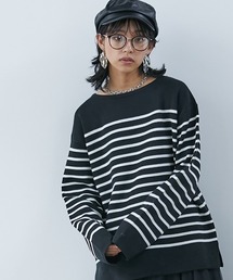 <大きいサイズ>ボートネックボーダーニットプルオーバー シックスタイル