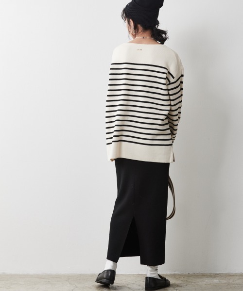 CHIC STYLE(シックスタイル)の「<大きいサイズ>ボートネックボーダーニットプルオーバー シックスタイル(ニット/セーター・レディース・アイボリー/ブラック・L/4L/LL/5L/3L)」の7枚目の写真