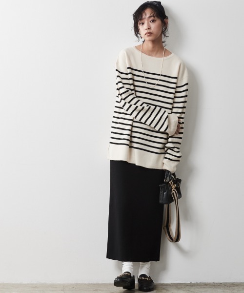 CHIC STYLE(シックスタイル)の「<大きいサイズ>ボートネックボーダーニットプルオーバー シックスタイル(ニット/セーター・レディース・アイボリー/ブラック・L/4L/LL/5L/3L)」の3枚目の写真