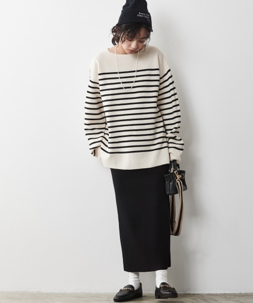 CHIC STYLE(シックスタイル)の「<大きいサイズ>ボートネックボーダーニットプルオーバー シックスタイル(ニット/セーター・レディース・アイボリー/ブラック・L/4L/LL/5L/3L)」の14枚目の写真