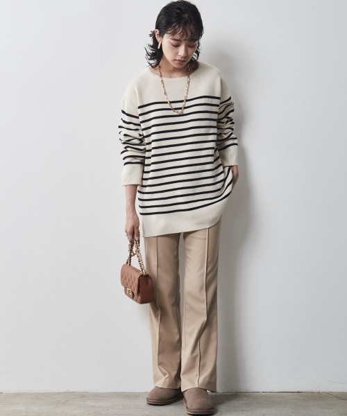 CHIC STYLE(シックスタイル)の「<大きいサイズ>ボートネックボーダーニットプルオーバー シックスタイル(ニット/セーター・レディース・アイボリー/ブラック・L/4L/LL/5L/3L)」の5枚目の写真