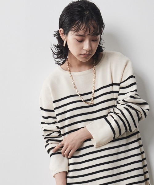 CHIC STYLE(シックスタイル)の「<大きいサイズ>ボートネックボーダーニットプルオーバー シックスタイル(ニット/セーター・レディース・アイボリー/ブラック・L/4L/LL/5L/3L)」の13枚目の写真