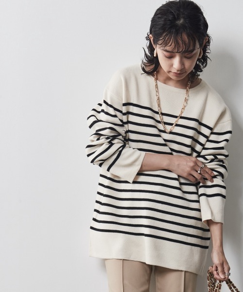 CHIC STYLE(シックスタイル)の「<大きいサイズ>ボートネックボーダーニットプルオーバー シックスタイル(ニット/セーター・レディース・アイボリー/ブラック・L/4L/LL/5L/3L)」の9枚目の写真