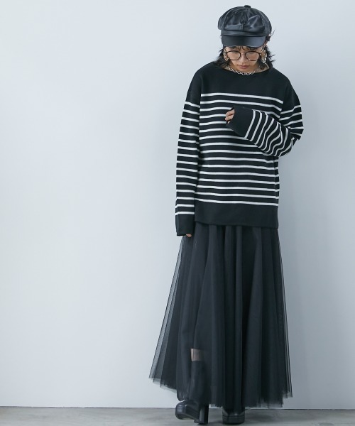 CHIC STYLE(シックスタイル)の「<大きいサイズ>ボートネックボーダーニットプルオーバー シックスタイル(ニット/セーター・レディース・アイボリー/ブラック・L/4L/LL/5L/3L)」の4枚目の写真