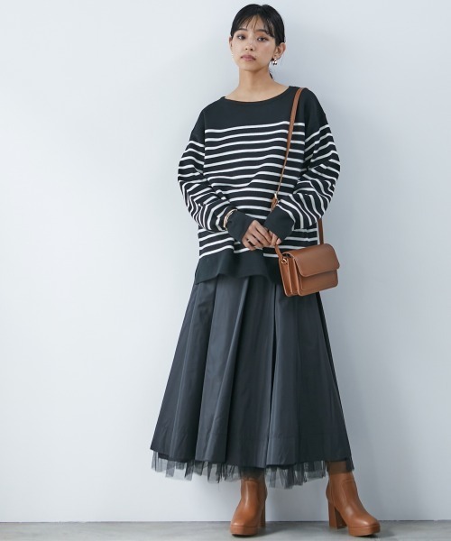 CHIC STYLE(シックスタイル)の「<大きいサイズ>ボートネックボーダーニットプルオーバー シックスタイル(ニット/セーター・レディース・アイボリー/ブラック・L/4L/LL/5L/3L)」の8枚目の写真