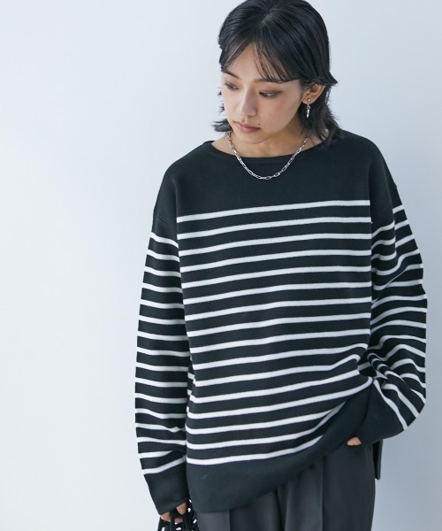 CHIC STYLE(シックスタイル)の「<大きいサイズ>ボートネックボーダーニットプルオーバー シックスタイル(ニット/セーター・レディース・アイボリー/ブラック・L/4L/LL/5L/3L)」の12枚目の写真