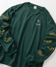 ジェントルマンイラスト&袖メッセージ刺繍デザイン ワイドシルエット 長袖Tシャツ/オーバーサイズ/ USAコットン