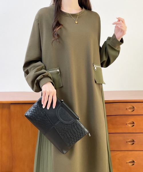 セール】サイドプリーツ切替スウェットワンピース（ワンピース