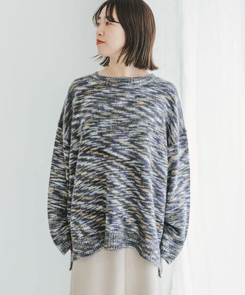 ITEMS URBANRESEARCH（アイテムズ アーバンリサーチ）の「『ユニセックス』カラーメランジクルーネックニット（ニット/セーター・レディース・ブラック/パープル/ブルー・FREE）」の6枚目の写真