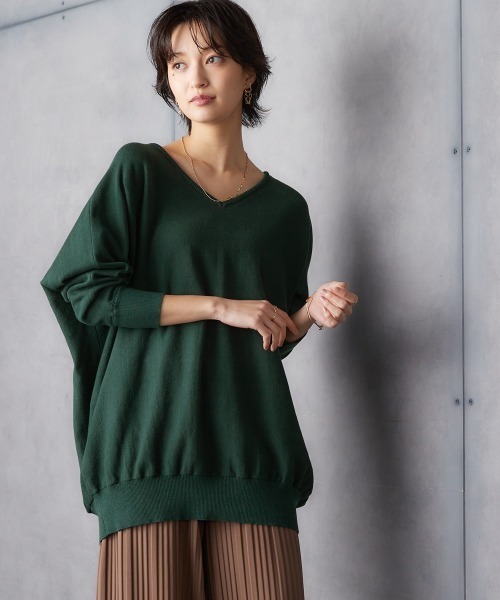 Soiunique（スワユニーク）の「綿１００％ゆったりVネックニット ［Soiunique］（ニット/セーター・レディース・杢グレー/ブラック/ダークグリーン・M/L/LL）」の2枚目の写真